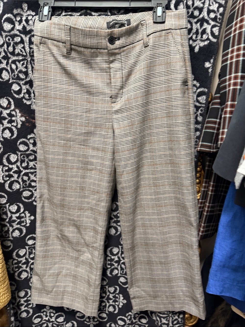 Banana Republic Plaid Cropped Capri Pants in Beige and Brown